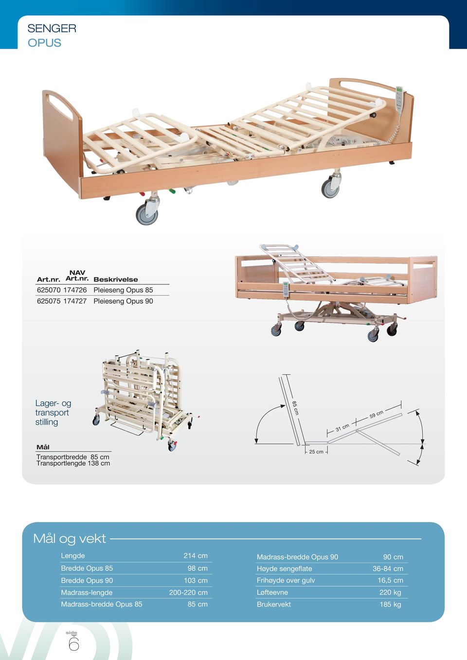 Bredde Opus 85 98 cm Bredde Opus 90 103 cm Madrass-lengde 200-220 cm Madrass-bredde Opus 85 85 cm