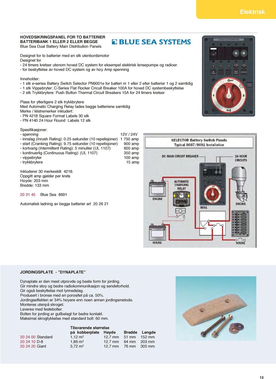 - for beskyttelse av hoved DC system og av høy Amp spenning Inneholder: - 1 stk e-series Battery Switch Selector PN9001e for batteri nr 1 eller 2 eller batterier 1 og 2 samtidig - 1 stk Vippebryter: