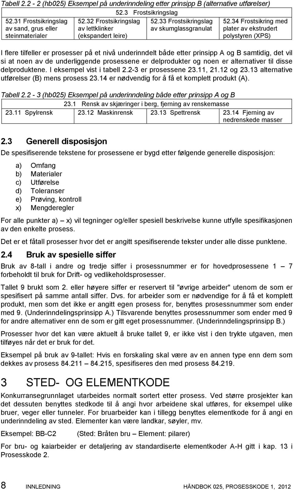 34 Frostsikring med plater av ekstrudert polystyren (XPS) I flere tilfeller er prosesser på et nivå underinndelt både etter prinsipp A og B samtidig, det vil si at noen av de underliggende prosessene