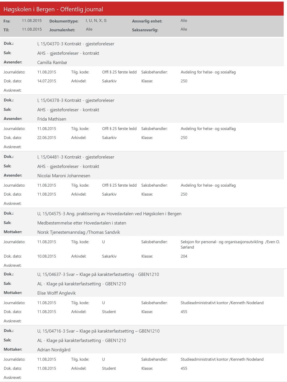 2015 Arkivdel: Sakarkiv 250 I, 15/04481-3 Kontrakt - gjesteforeleser AHS - gjesteforeleser - kontrakt Nicolai Maroni Johannesen Dok. dato: Arkivdel: Sakarkiv 250, 15/04575-3 Ang.