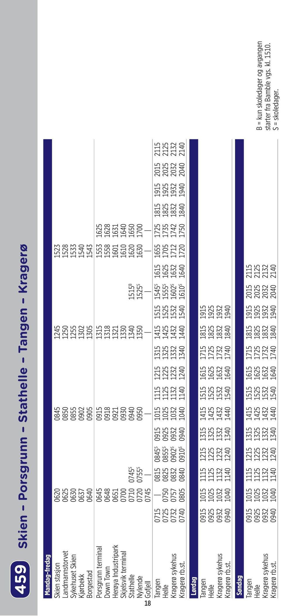 Stathelle 0710 0745 S 0940 1340 1515 B 1620 1650 Nylende 0720 0755 S 0950 1350 1525 S 1630 1700 Gofjell 0745 Tangen 0715 0815 0845 S 0915 1015 1115 1215 1315 1415 1515 1545 S 1615 1655 1725 1815 1915