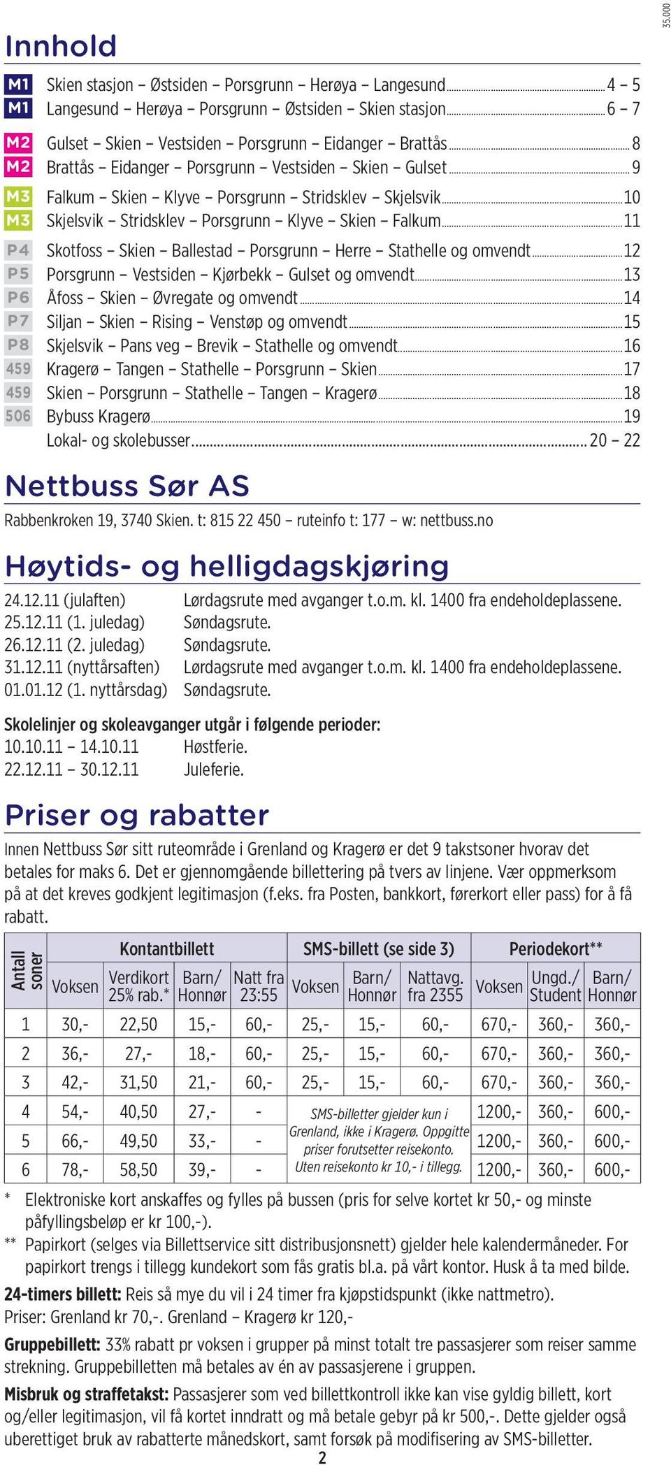 ..11 P 4 Skotfoss Skien Ballestad Porsgrunn Herre Stathelle og omvendt...12 P 5 Porsgrunn Vestsiden Kjørbekk Gulset og omvendt...13 P 6 Åfoss Skien Øvregate og omvendt.