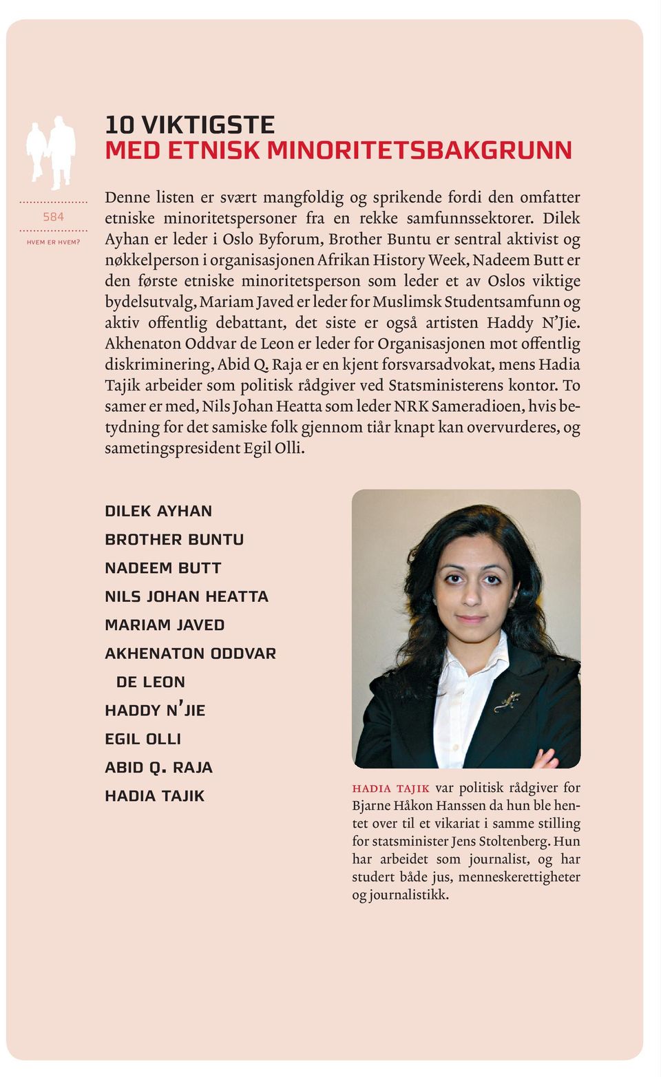 Oslos viktige bydels utvalg, Mariam Javed er leder for Muslimsk Studentsamfunn og aktiv offentlig debattant, det siste er også artisten Haddy N Jie.
