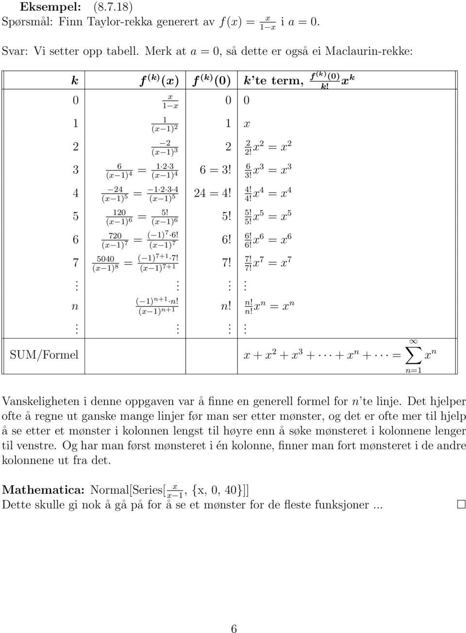 (x ) 7 6! 6! 6! x6 = x 6 = ( )7+ 7! (x ) 7+ 7! 7! 7! x7 = x 7 ( ) n+