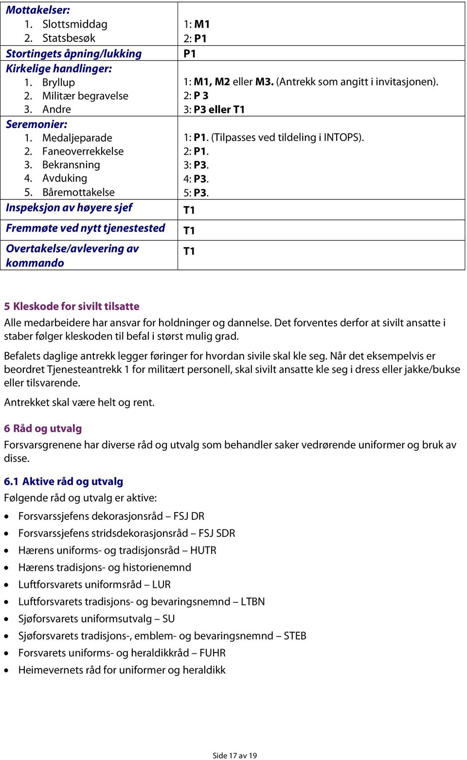 2: P 3 3: P3 eller T1 1: P1. (Tilpasses ved tildeling i INTOPS). 2: P1. 3: P3. 4: P3. 5: P3. T1 T1 T1 5 Kleskode for sivilt tilsatte Alle medarbeidere har ansvar for holdninger og dannelse.