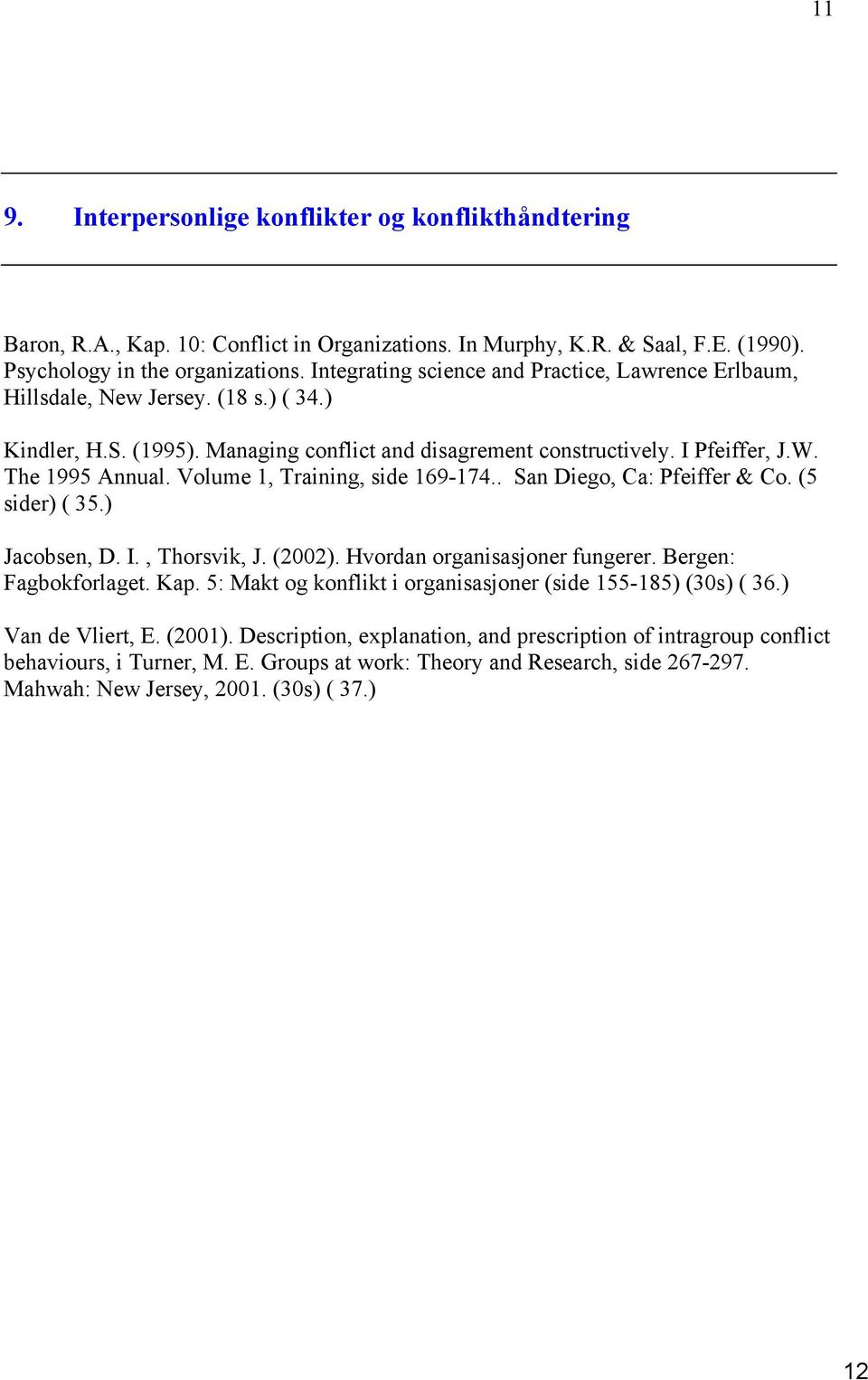 Volume 1, Training, side 169-174.. San Diego, Ca: Pfeiffer & Co. (5 sider) ( 35.) Jacobsen, D. I., Thorsvik, J. (2002). Hvordan organisasjoner fungerer. Bergen: Fagbokforlaget. Kap.