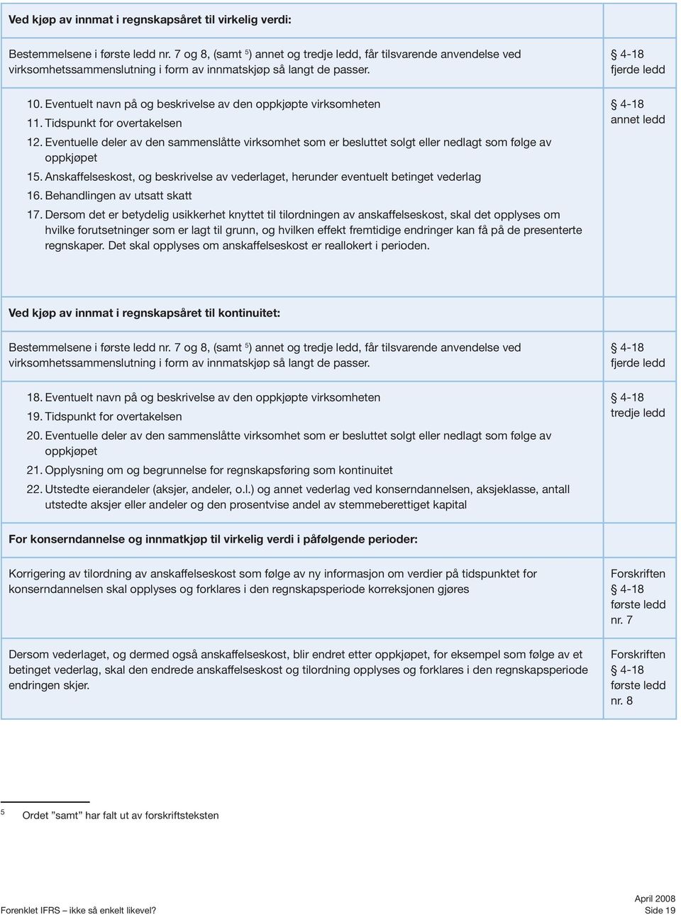 Eventuelt navn på og beskrivelse av den oppkjøpte virksomheten 11. Tidspunkt for overtakelsen 12.