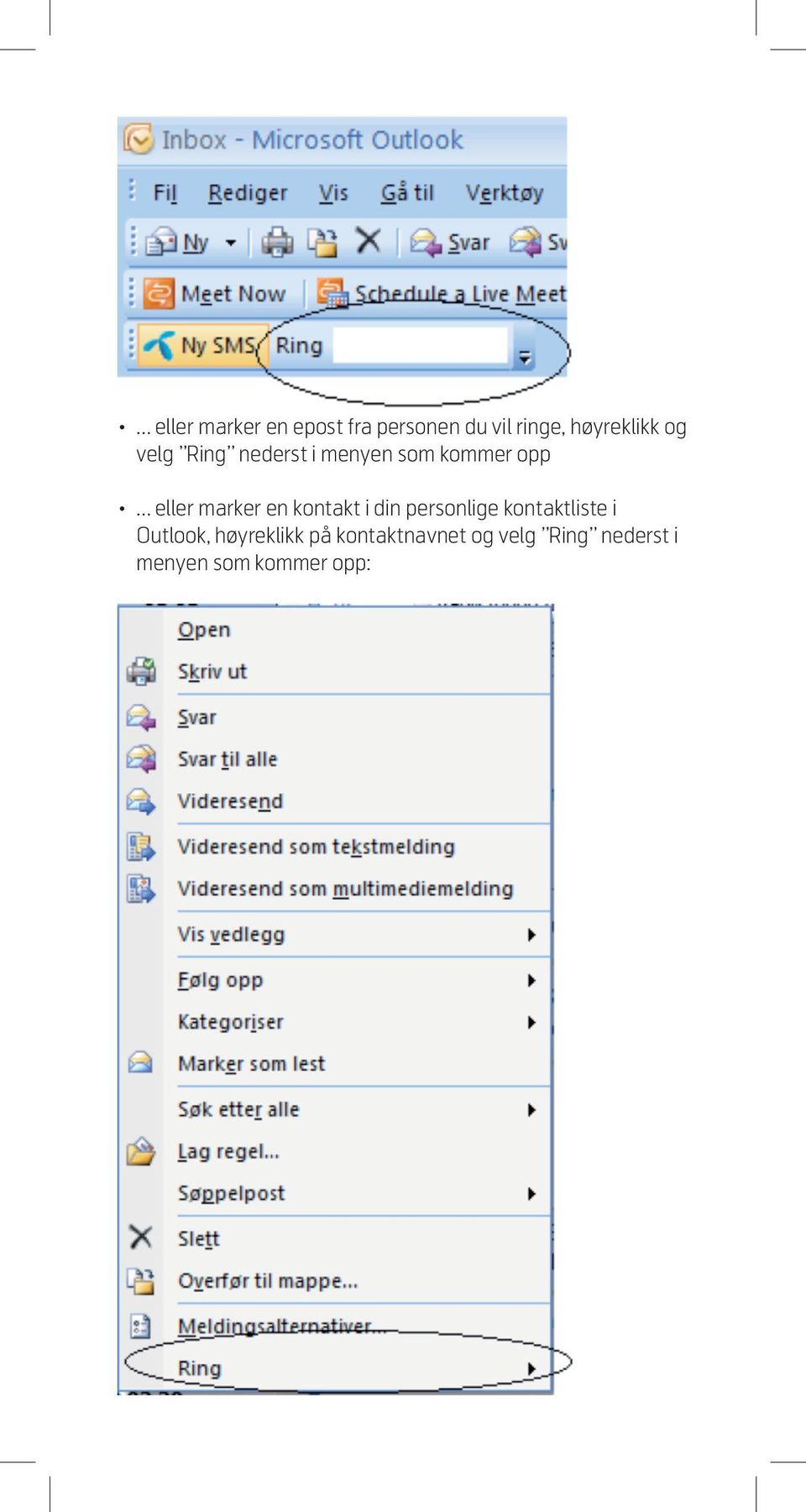 kontakt i din personlige kontaktliste i Outlook, høyreklikk