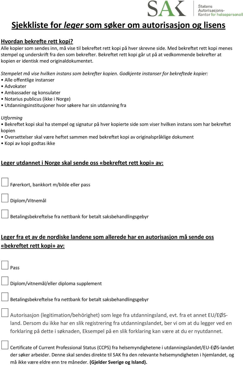 Sjekkliste for leger som søker om autorisasjon og lisens - PDF Free Download