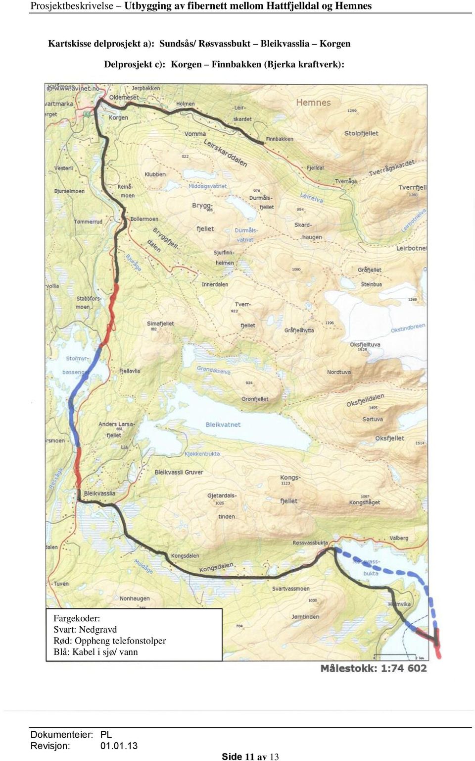 (Bjerka kraftverk): Fargekoder: Svart: Nedgravd Rød: