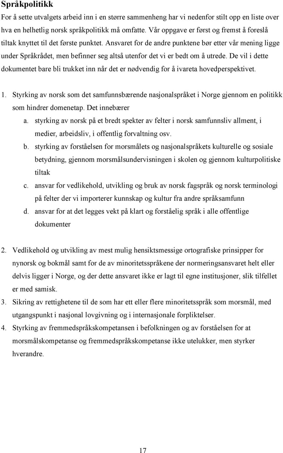 Ansvaret for de andre punktene bør etter vår mening ligge under Språkrådet, men befinner seg altså utenfor det vi er bedt om å utrede.