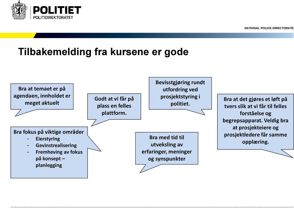 Bevisstgjøring rundt utfordring ved prosjektstyring i politiet.