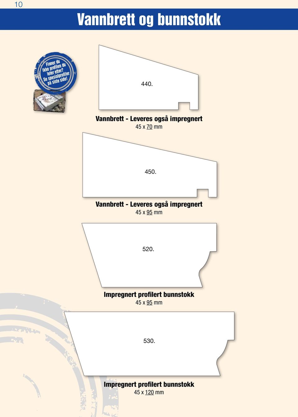 Vannbrett - Leveres også impregnert 45 x 70 mm 450.