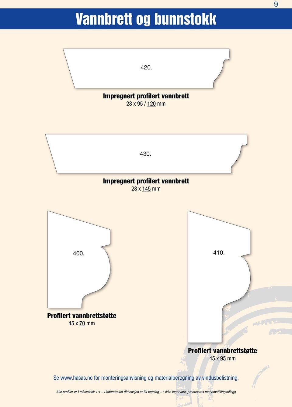 Profilert vannbrettstøtte 45 x 70 mm Profilert vannbrettstøtte 45 x 95 mm Se www.hasas.
