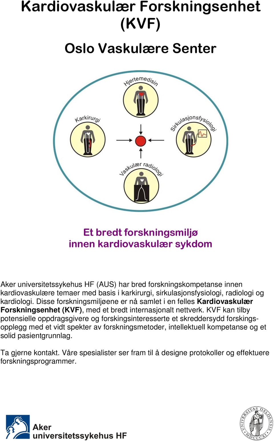 Disse forskningsmiljøene er nå samlet i en felles Kardiovaskulær Forskningsenhet (KVF), med et bredt internasjonalt nettverk.