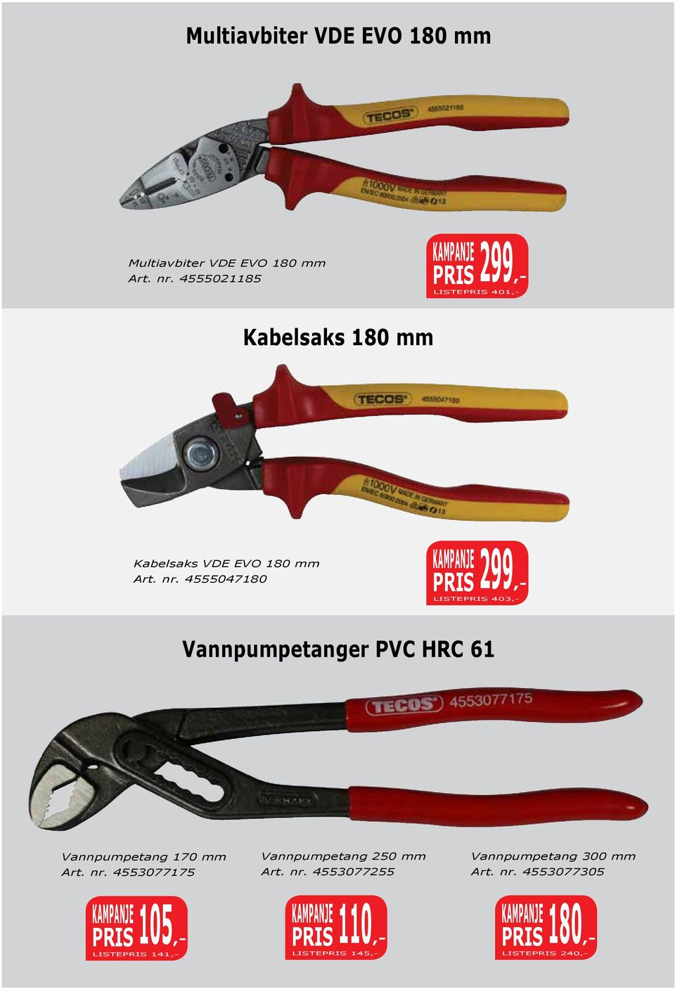 4555047180 Pris 299,- LISTEPRIS 403,- Vannpumpetanger PVC HRC 61 Vannpumpetang 170 mm Art. nr.