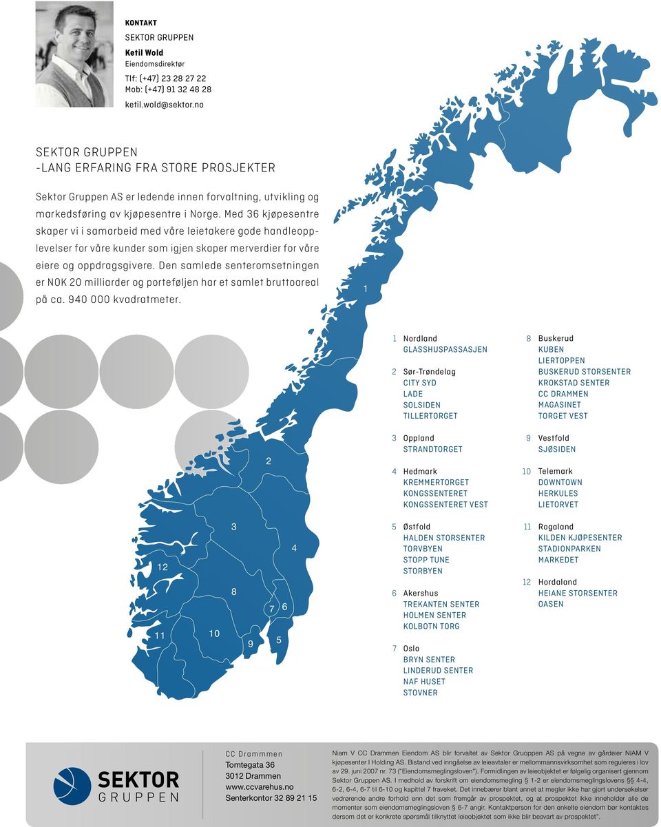 Med 36 kjøpesentre skaper vi i samarbeid med våre leietakere gode handleopplevelser for våre kunder som igjen skaper merverdier for våre eiere og oppdragsgivere.