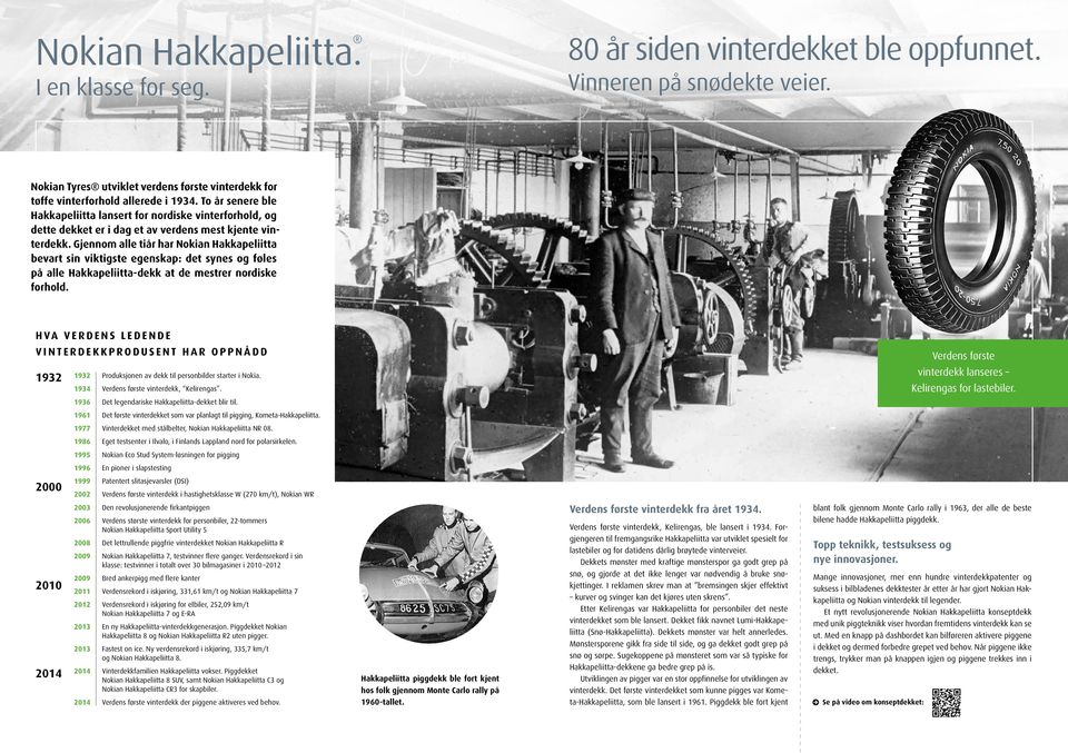 Gjennom alle tiår har Nokian Hakkapeliitta bevart sin viktigste egenskap: det synes og føles på alle Hakkapeliitta-dekk at de mestrer nordiske forhold.