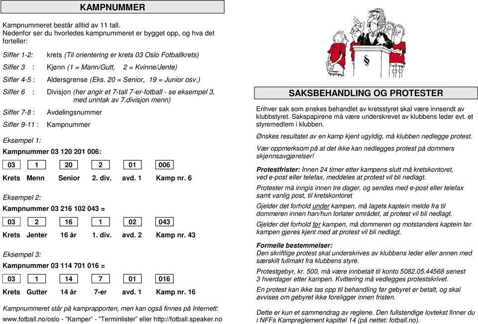 Kvinne/Jente) Aldersgrense (Eks. 20 = Senior, 19 = Junior osv.) Siffer 6 : Divisjon (her angir et 7-tall 7-er-fotball - se eksempel 3, med unntak av 7.