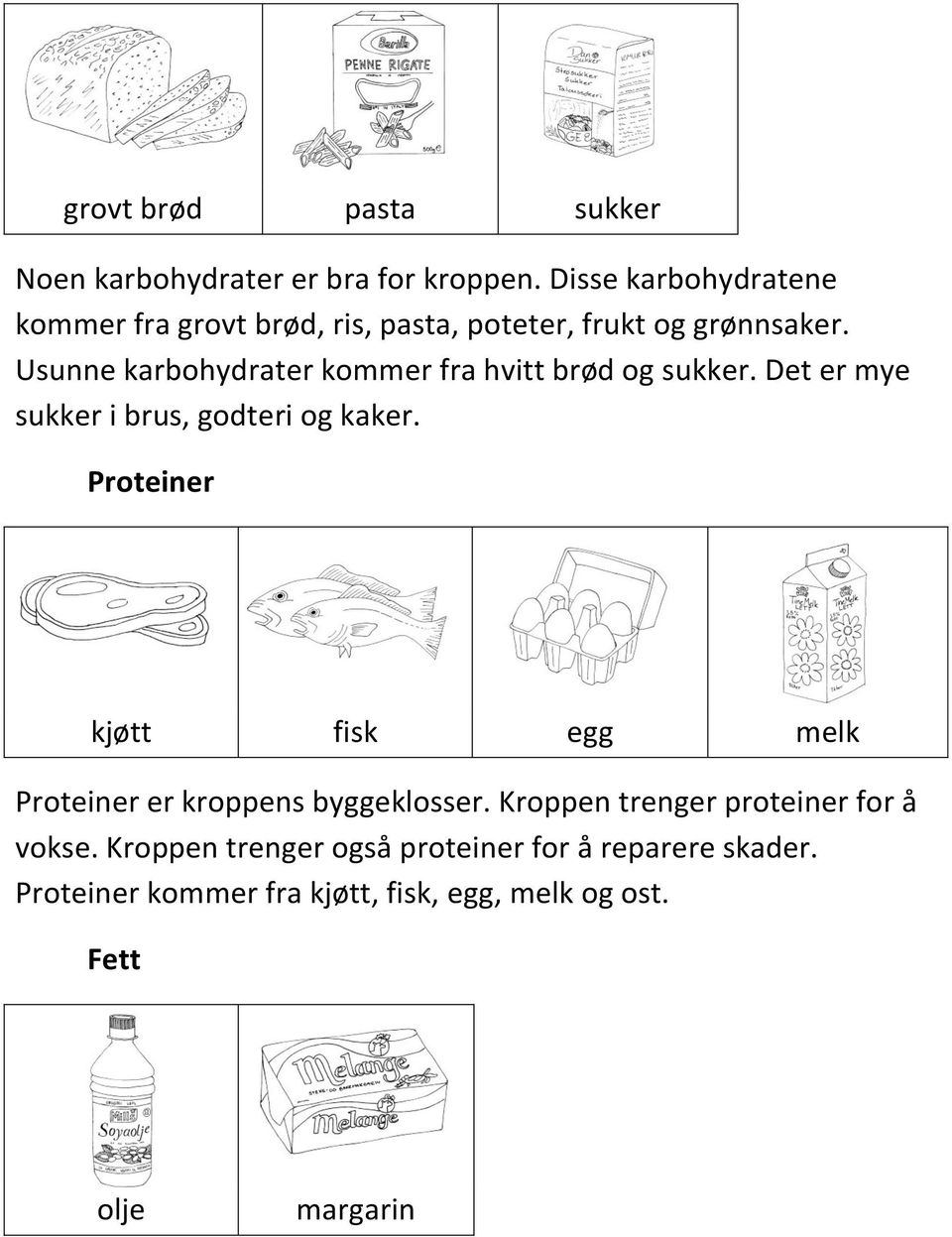 Usunne karbohydrater kommer fra hvitt brød og sukker. Det er mye sukker i brus, godteri og kaker.