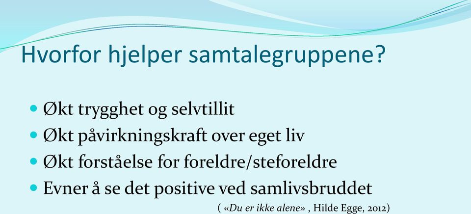 eget liv Økt forståelse for foreldre/steforeldre Evner