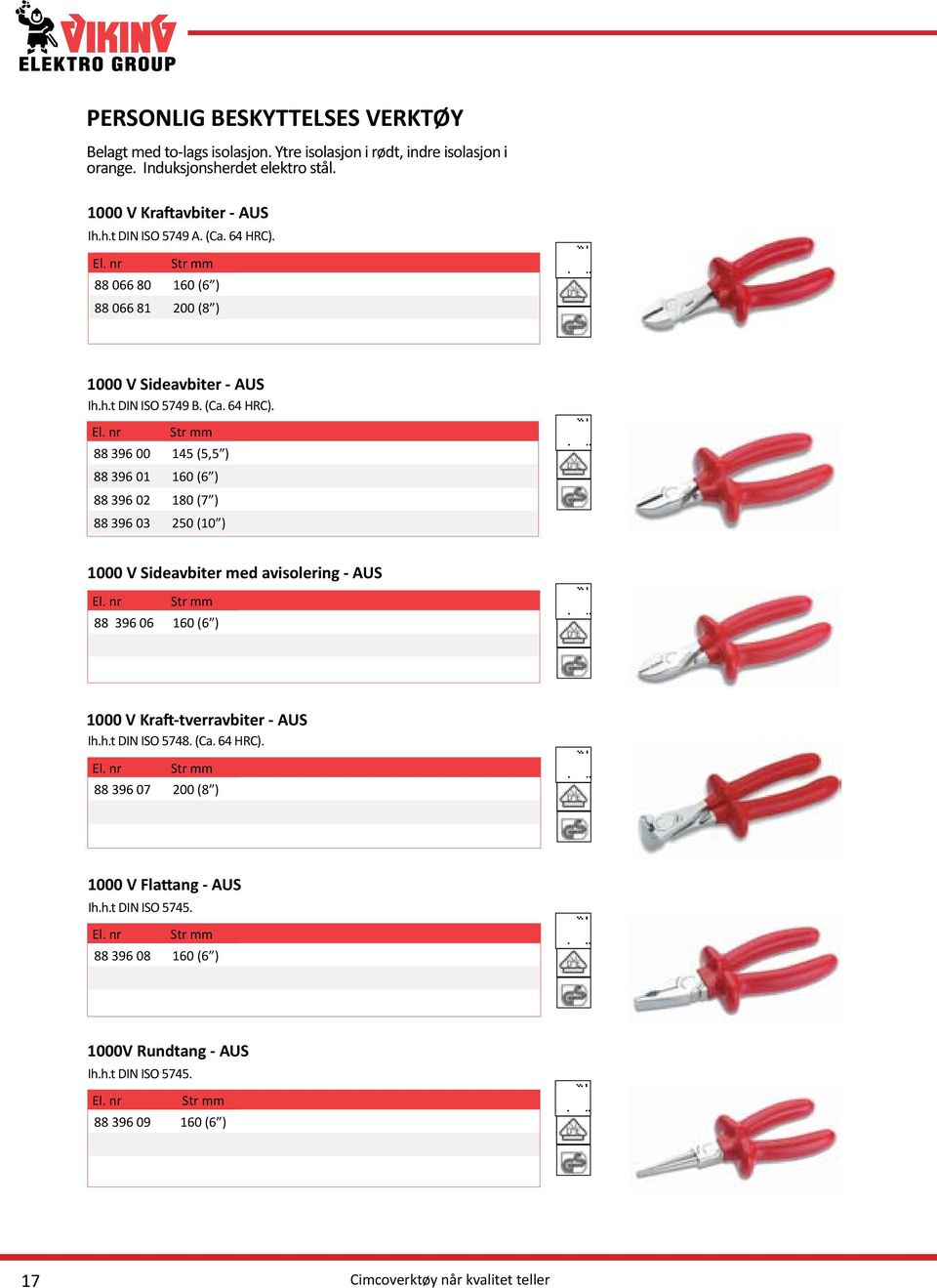 Str mm 88 066 80 160 (6 ) 88 066 81 200 (8 ) 1000 V Sideavbiter - AUS Ih.h.t DIN ISO 5749 B.