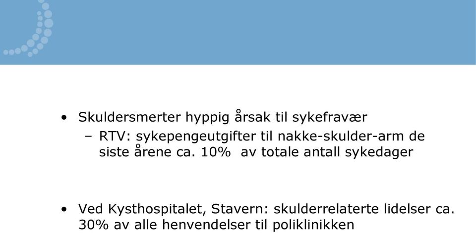 10% av totale antall sykedager Ved Kysthospitalet, Stavern: