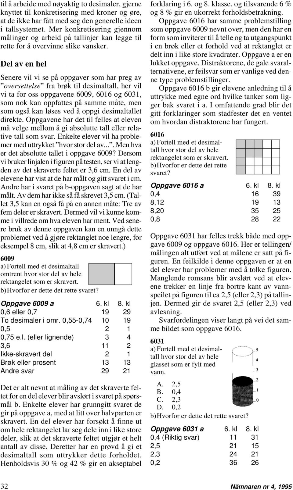 Del av en hel Senere vil vi se på oppgaver som har preg av oversettelse fra brøk til desimaltall, her vil vi ta for oss oppgavene 6009, 6016 og 6031, som nok kan oppfattes på samme måte, men som også