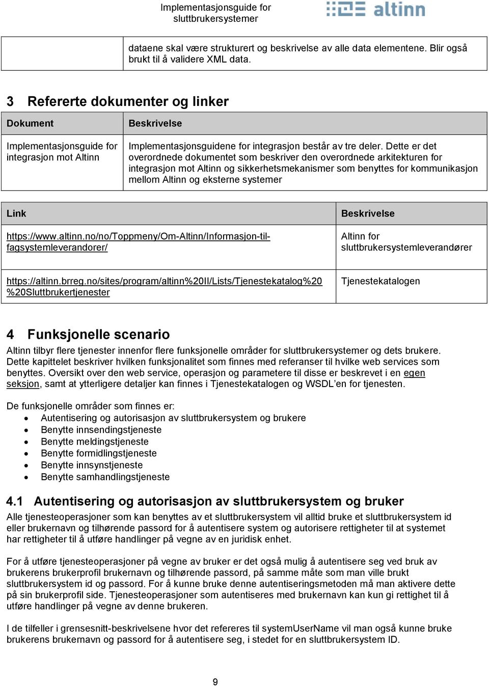 Dette er det overordnede dokumentet som beskriver den overordnede arkitekturen for integrasjon mot Altinn og sikkerhetsmekanismer som benyttes for kommunikasjon mellom Altinn og eksterne systemer