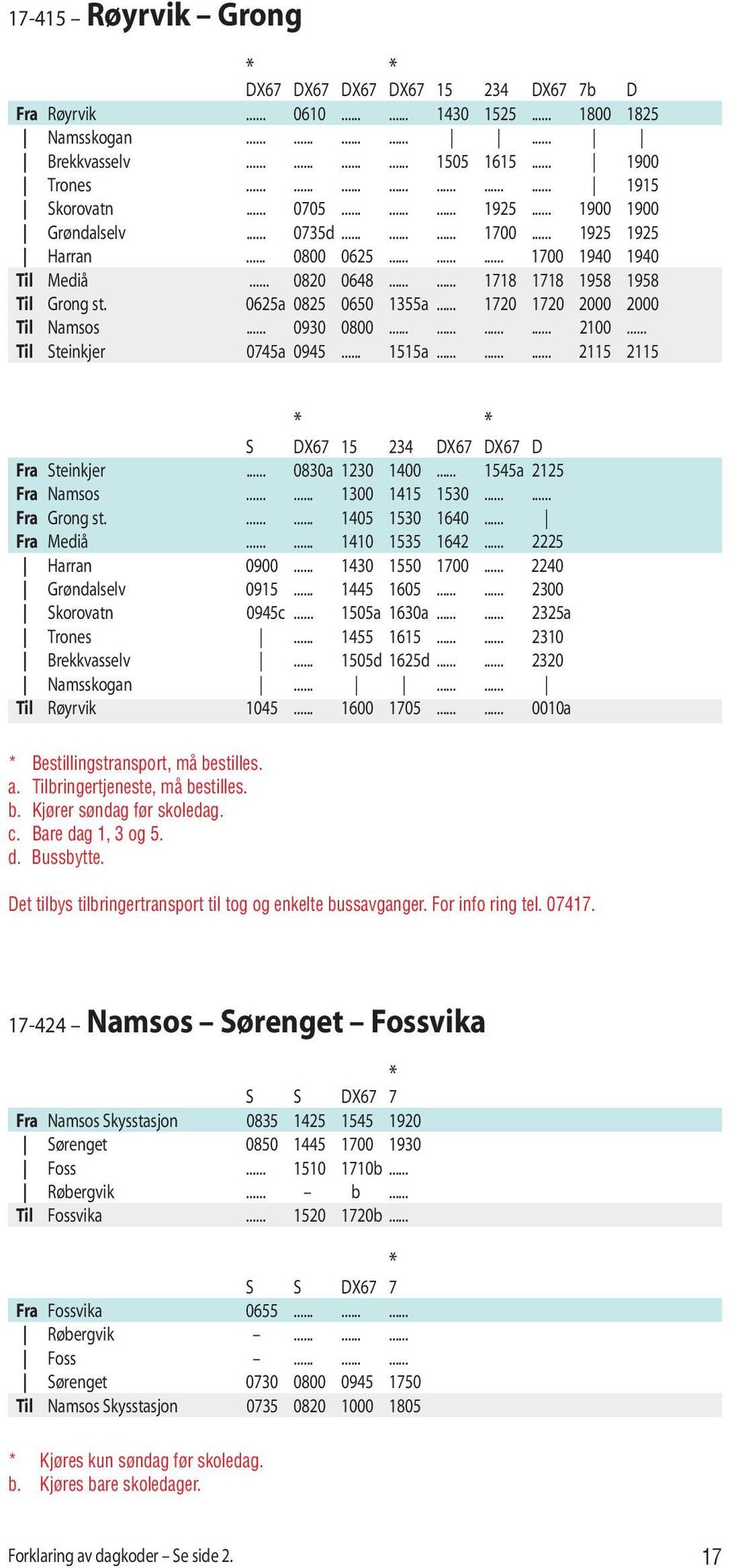 0625a 0825 0650 1355a... 1720 1720 2000 2000 Til Namsos... 0930 0800............ 2100... Til Steinkjer 0745a 0945... 1515a......... 2115 2115 S DX67 15 234 DX67 DX67 D Fra Steinkjer... 0830a 1230 1400.