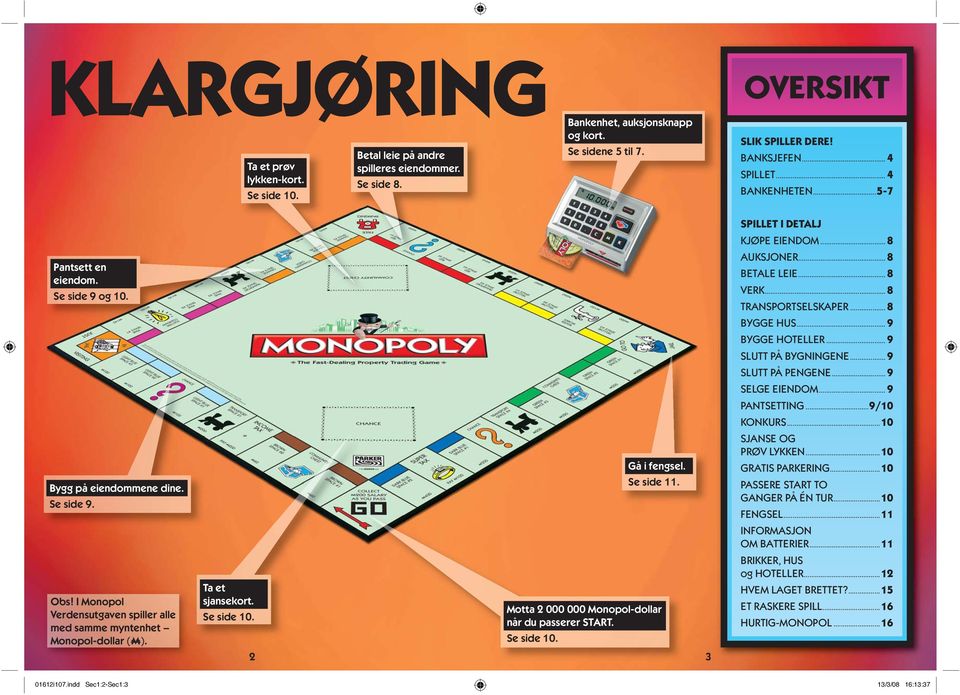 Ta et sjansekort. Se side 10. Gå i fengsel. Se side 11. Motta 2 000 000 Monopol-dollar når du passerer START. Se side 10. 2 3 SPILLET I DETALJ KJØPE EIENDOM... 8 AUKSJONER... 8 BETALE LEIE... 8 VERK.