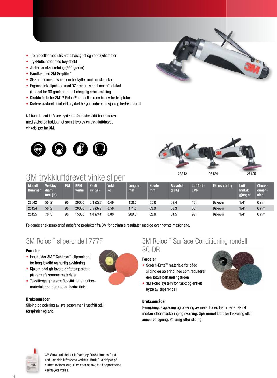til arbeidstrykket betyr mindre vibrasjon og bedre kontroll Nå kan det enkle Roloc systemet for raske skift kombineres med ytelse og holdbarhet som tilbys av en trykkluftdrevet vinkelsliper fra 3M.