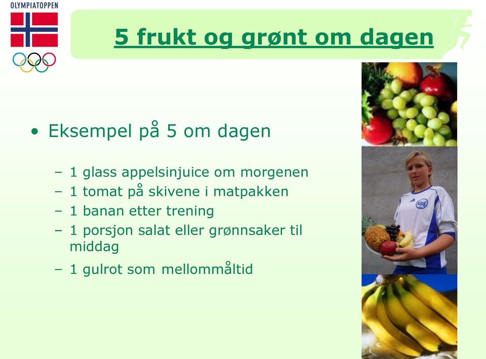 i matpakken 1 banan etter trening 1 porsjon salat