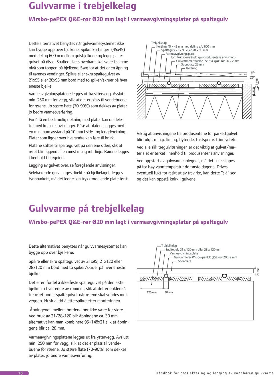 Sørg for at det er en åpning til rørenes vendinger. Spikre eller skru spaltegulvet av 21x95 eller 28x95 mm bord med to spiker/skruer på hver eneste bjelke.