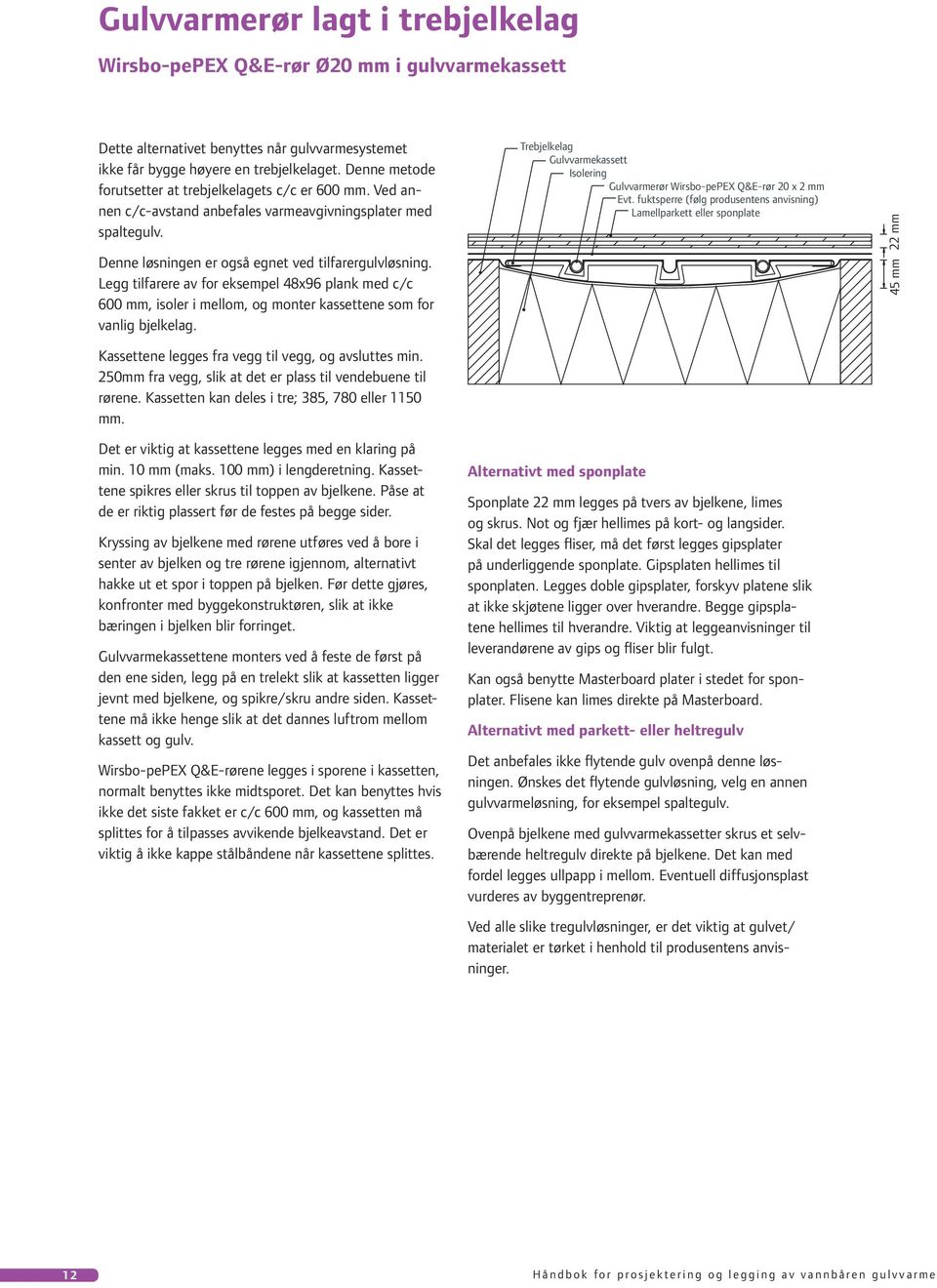 Legg tilfarere av for eksempel 48x96 plank med c/c 600 mm, isoler i mellom, og monter kassettene som for vanlig bjelkelag. Kassettene legges fra vegg til vegg, og avsluttes min.