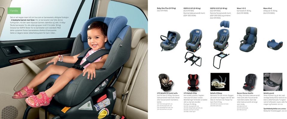 Octavia har ISOFIX-fester for to barneseter som standard. Med dette systemet festes barnesetene direkte til karosseriet. Dette er dagens beste sikkerhetssystem for barn i bilen.