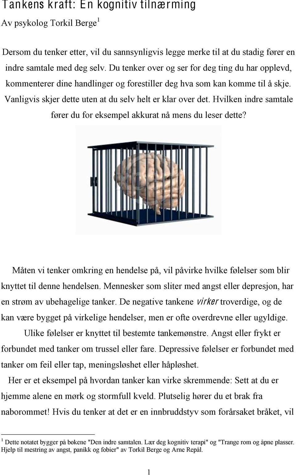 Hvilken indre samtale fører du for eksempel akkurat nå mens du leser dette? Måten vi tenker omkring en hendelse på, vil påvirke hvilke følelser som blir knyttet til denne hendelsen.