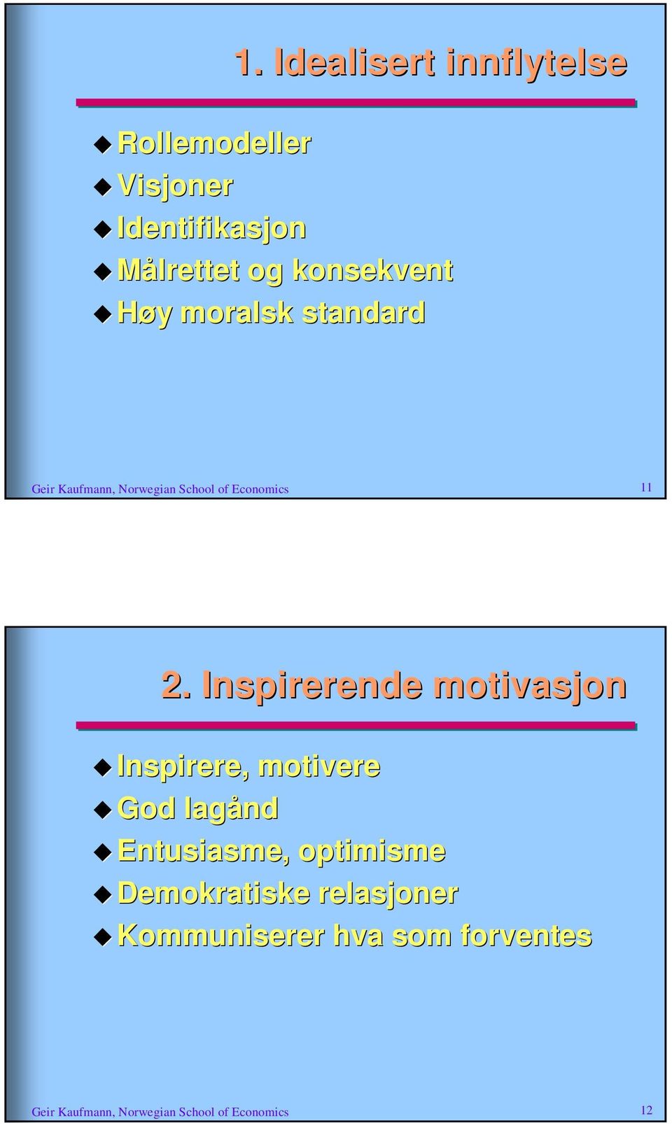 Inspirerende motivasjon Inspirere, motivere God lagånd Entusiasme, optimisme