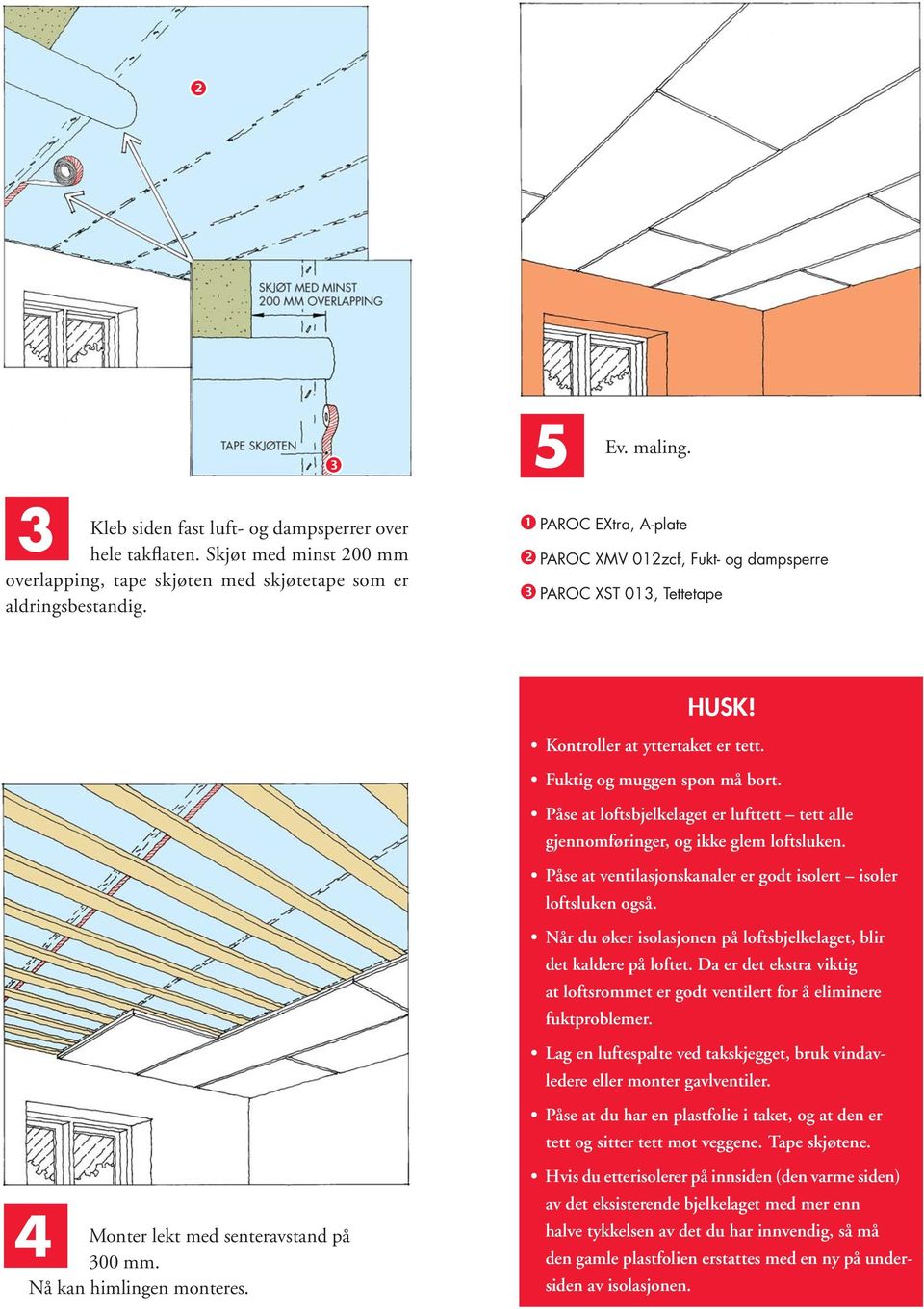 Fuktig og muggen spon må bort. Påse at loftsbjelkelaget er lufttett tett alle gjennomføringer, og ikke glem loftsluken. Påse at ventilasjonskanaler er godt isolert isoler loftsluken også.