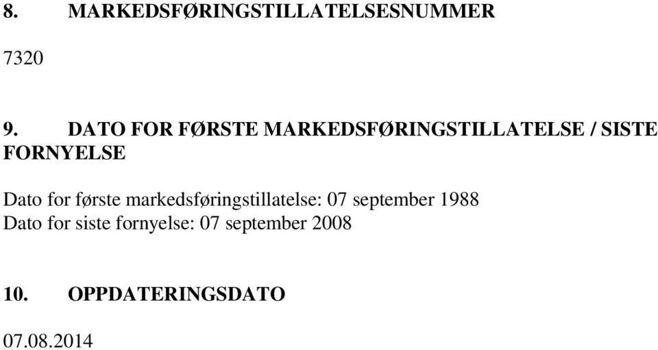 Dato for første markedsføringstillatelse: 07 september 1988