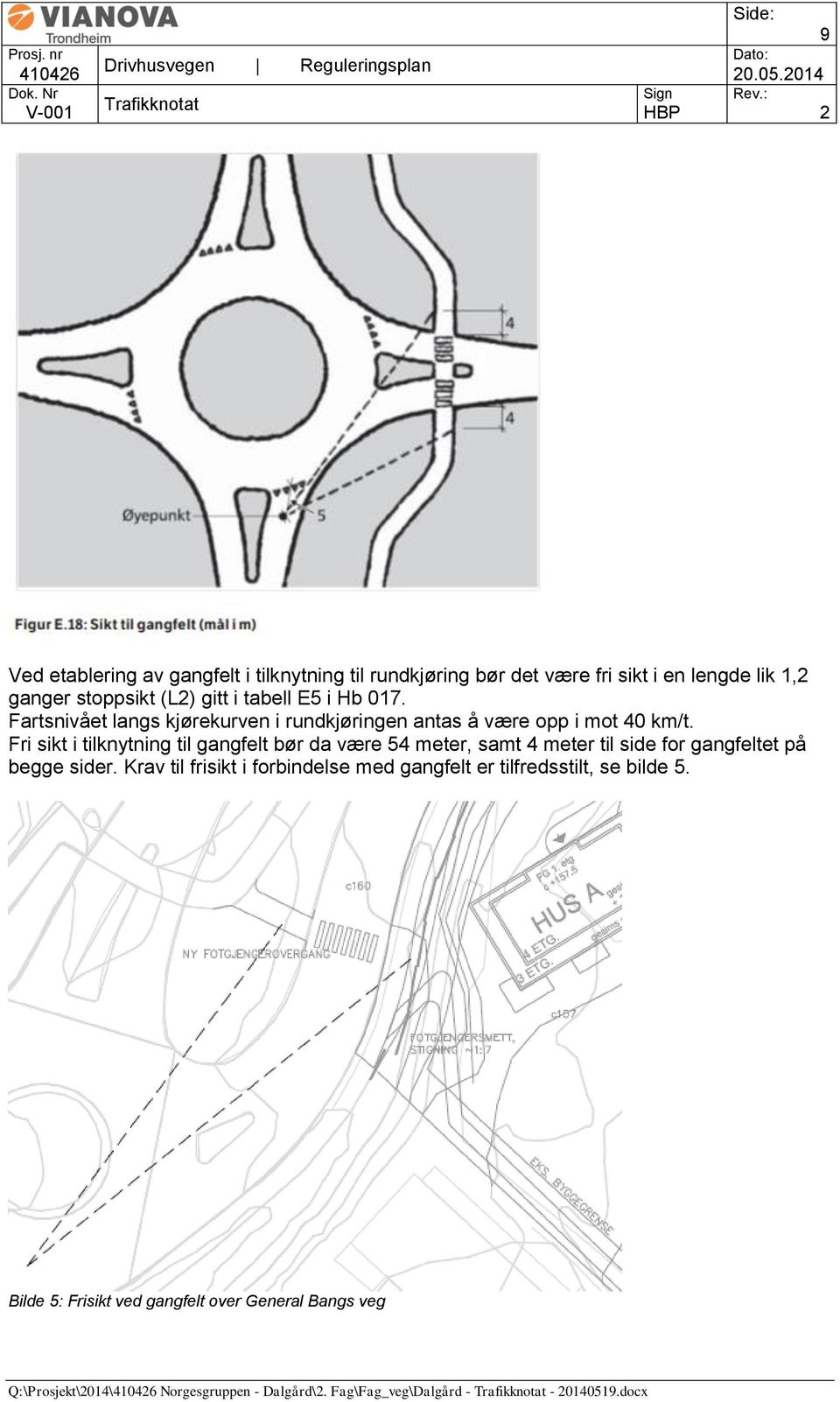 Fri sikt i tilknytning til gangfelt bør da være 54 meter, samt 4 meter til side for gangfeltet på begge sider.