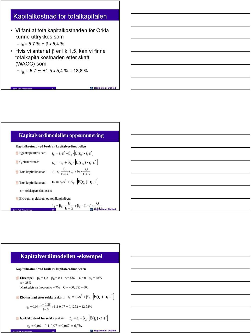 otalkapitalkostnad: otalkapitalkostnad: r = r.s + β r = r + β r = r.s + β [ (r )-r.s ] [ (r ) - r.s ] r = r + r (1-s) + + [ (r ) - r.