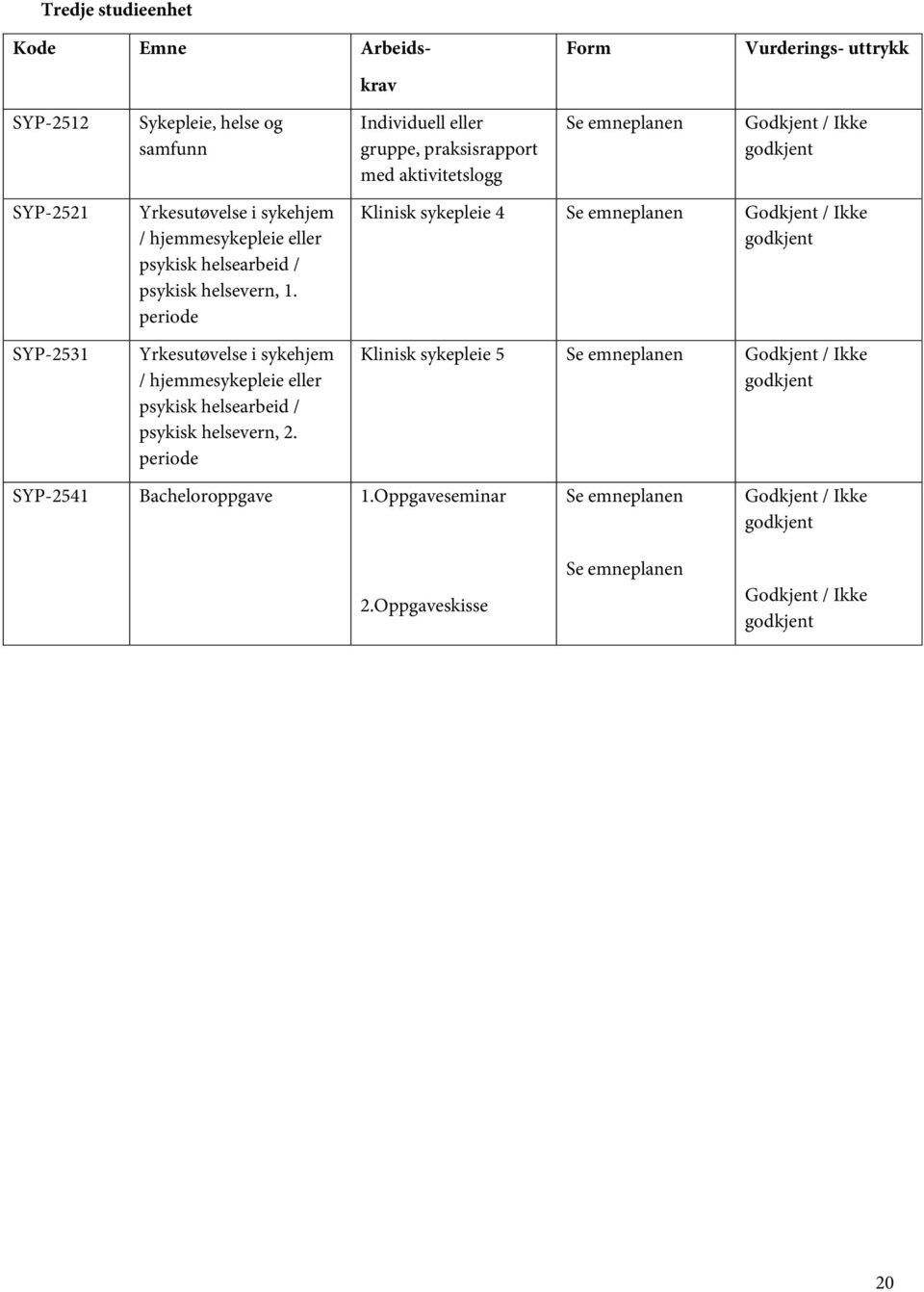 periode Yrkesutøvelse i sykehjem / hjemmesykepleie eller psykisk helsearbeid / psykisk helsevern, 2.