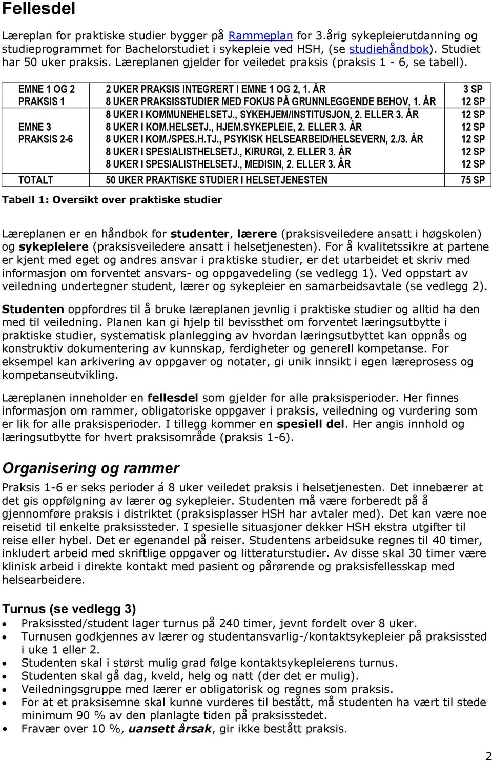 ÅR 8 UKER PRAKSISSTUDIER MED FOKUS PÅ GRUNNLEGGENDE BEHOV, 1. ÅR 8 UKER I KOMMUNEHELSETJ., SYKEHJEM/INSTITUSJON, 2. ELLER 3. ÅR 8 UKER I KOM.HELSETJ., HJEM.SYKEPLEIE, 2. ELLER 3. ÅR 8 UKER I KOM./SPES.