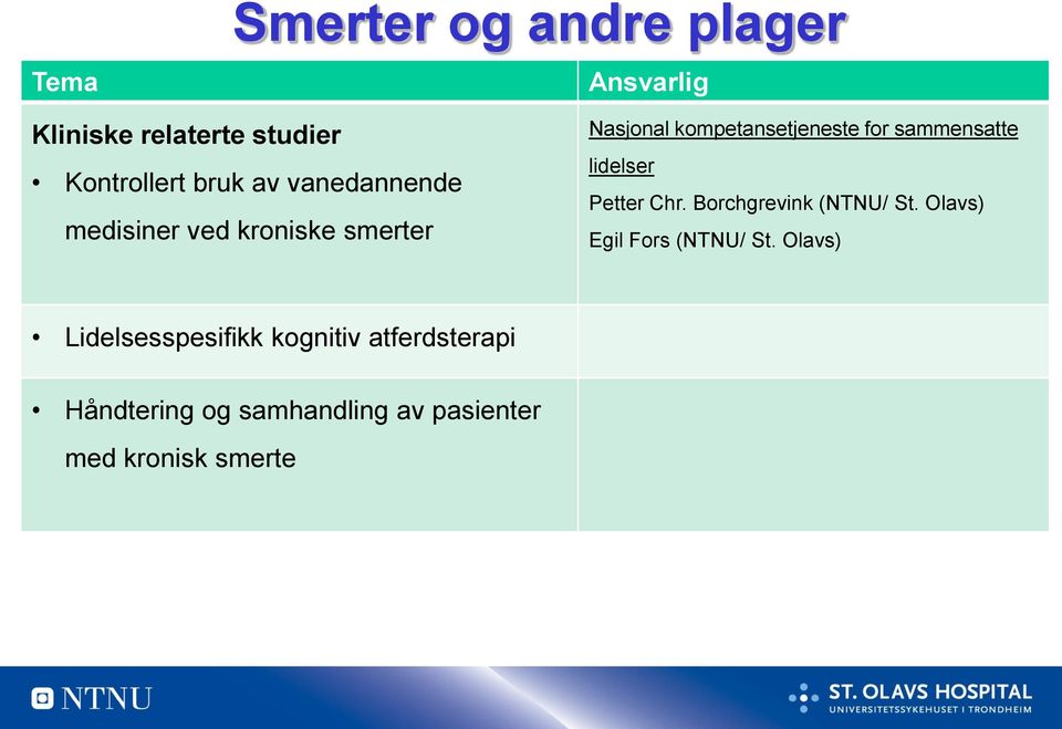 lidelser Petter Chr. Borchgrevink (NTNU/ St. Olavs) Egil Fors (NTNU/ St.