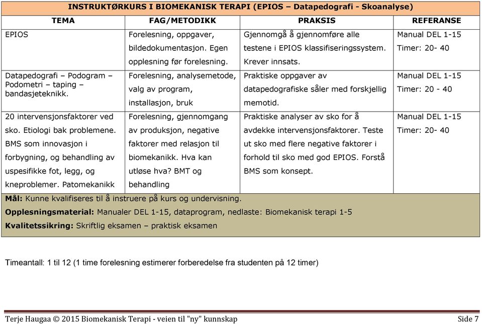 Patomekanikk Forelesning, oppgaver, bildedokumentasjon. Egen opplesning før forelesning.