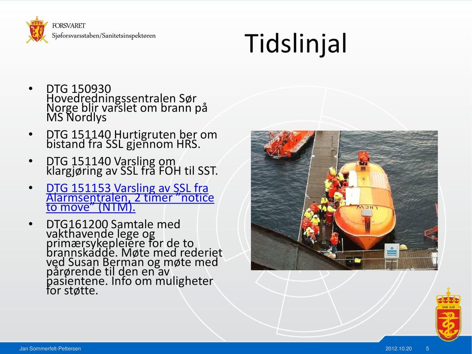 DTG 151153 Varsling av SSL fra Alarmsentralen, 2 timer notice to move (NTM).