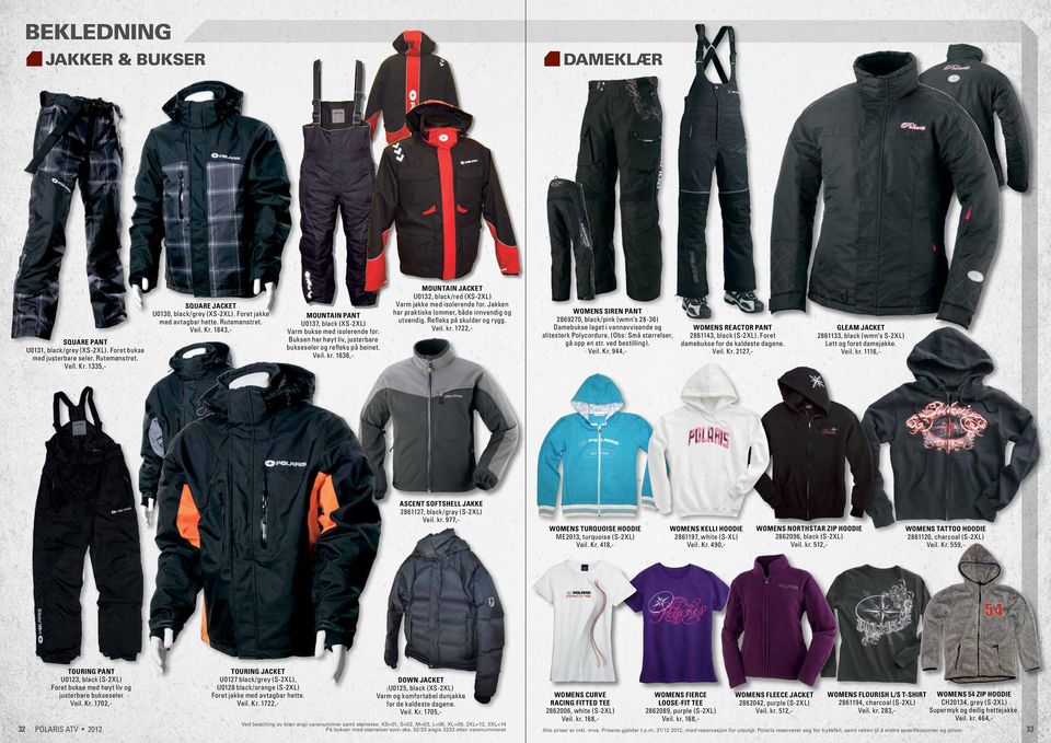 1636,- mountain jacket U0132, black/red (XS-2XL) Varm jakke med isolerende for. Jakken har praktiske lommer, både innvendig og utvendig. Refleks på skulder og rygg. Veil. kr.