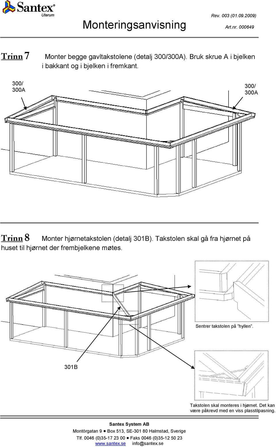 300/ 300A 300/ 300A Trinn 8 Monter hjørnetakstolen (detalj 301B).