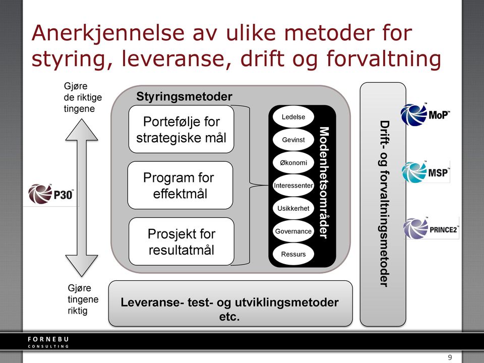 effektmål Prosjekt for resultatmål Ledelse Gevinst Økonomi Interessenter Usikkerhet